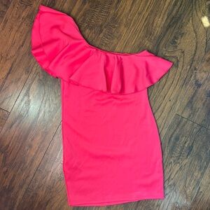 Girls pink one shoulder mini dress. Size 11-12.